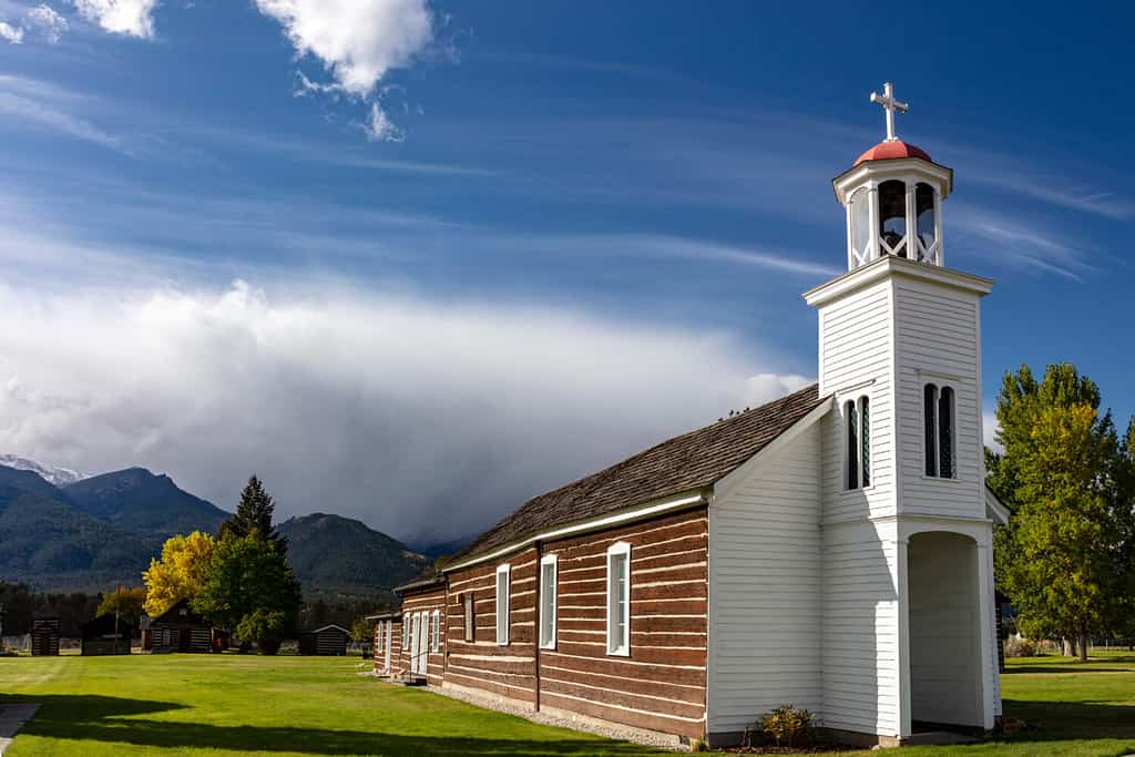 Historic St. Mary's Mission in Stevensville, Montana, USA, oldest church in Montana