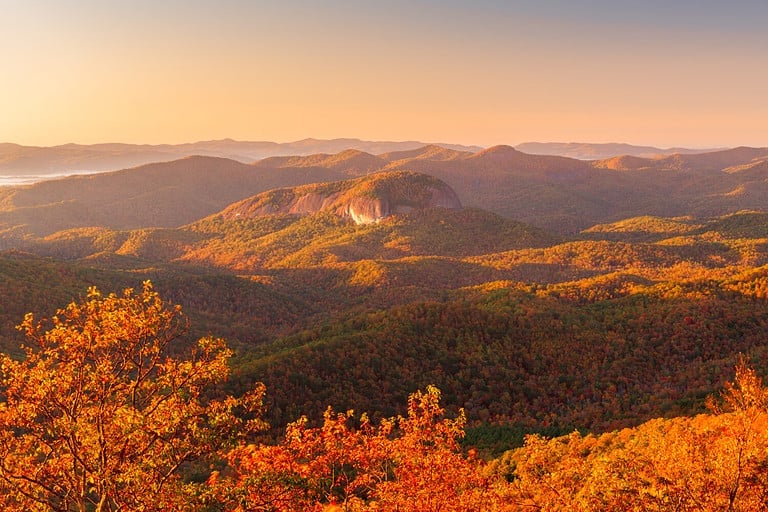 Pisgah National Forest, North Carolina, USA at Looking Glass Rock during autumn season in the morning.