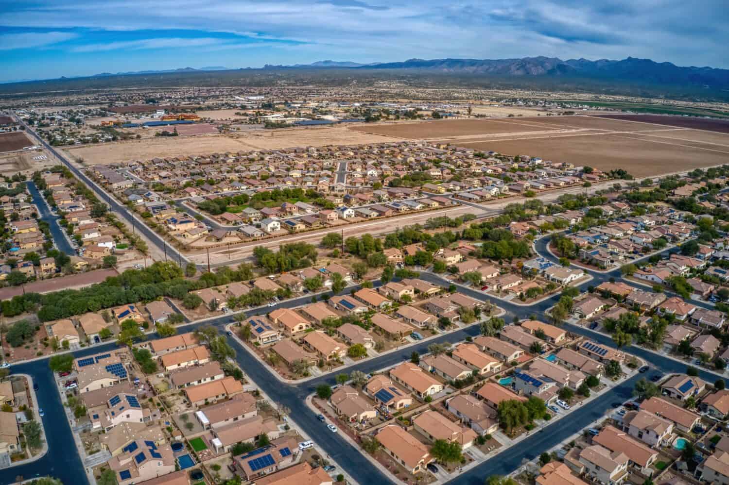 Aerial View of the Tucson Suburb of Marana, Arizona.