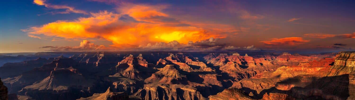 Panorama of  Grand Canyon National Park at Powell Point at sunset, Arizona, USA