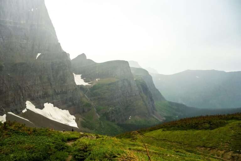 Feather Plume Falls Drops Into The Rainy Valley Below Piegan Pass in Glacier National Park