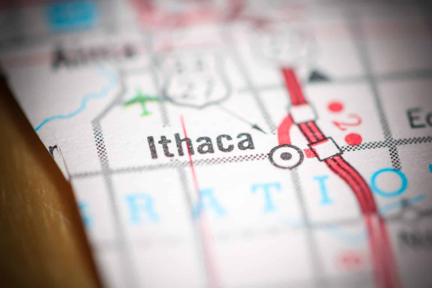 Ithaca. Michigan. USA on a geography map.