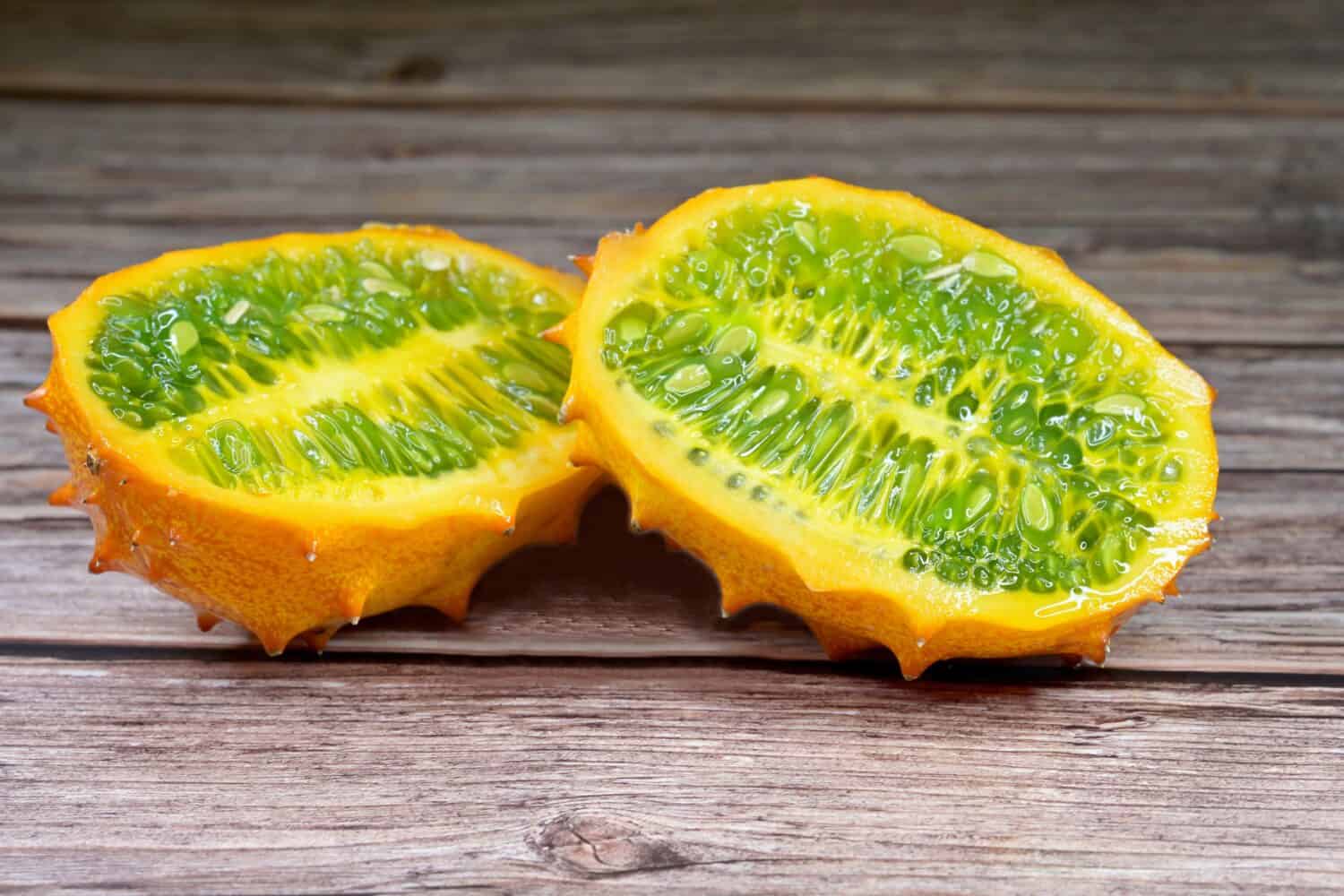 Kiwano, Cucumis metuliferus, commonly called the African horned melon or cucumber, is an annual vine in the cucumber and melon family, Cucurbitaceae 