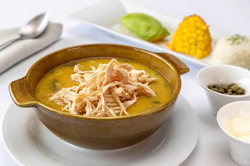 Typical colombian food, ajiaco with chicken