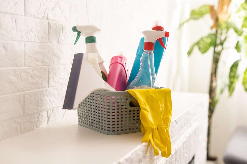 Detergents on white background.