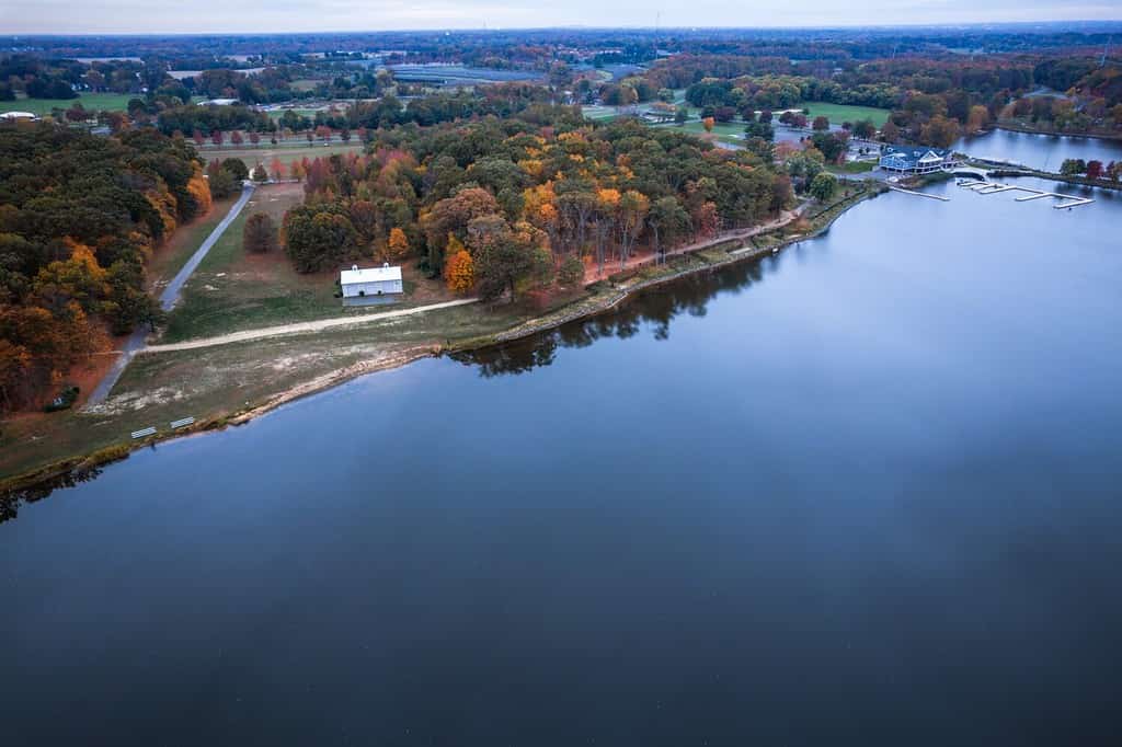 Aerial Drone Foliage Sunrise in Mercer New Jersey