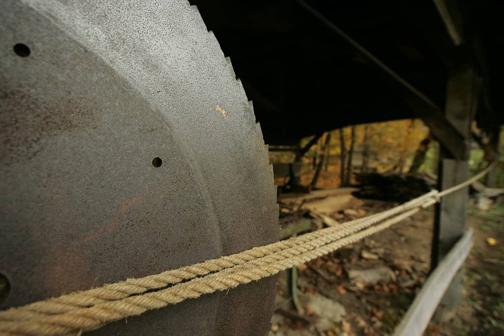 vintage sawmill blade at farm in the fall