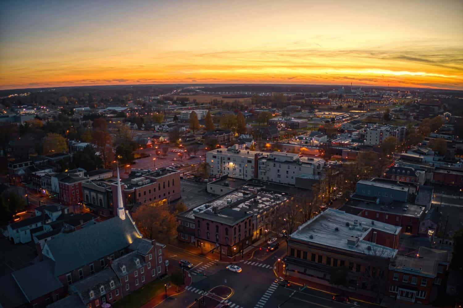 Aerial View of Dover, Delaware during Autumn at Dusk