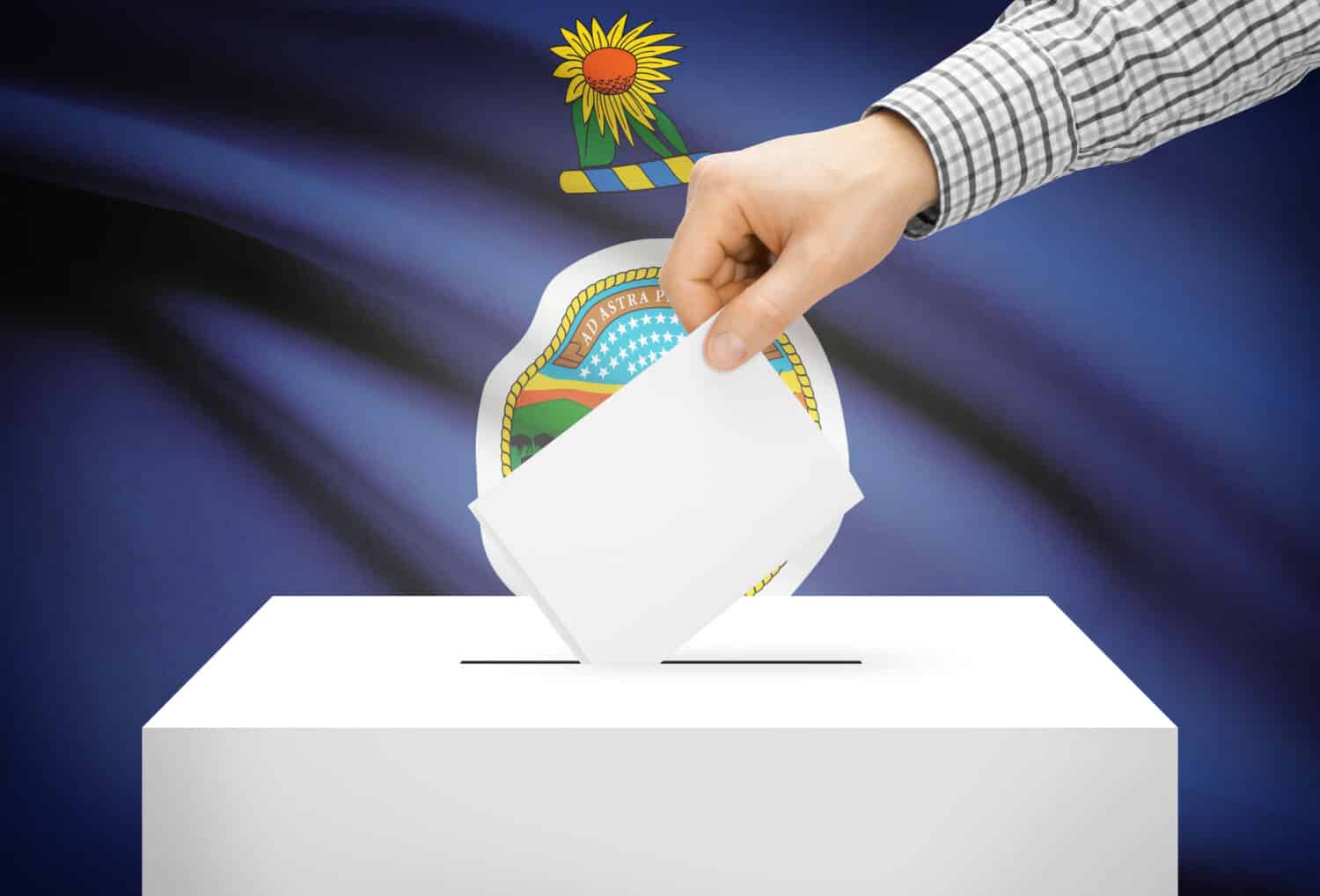 Voting concept - Ballot box with national flag on background - Kansas