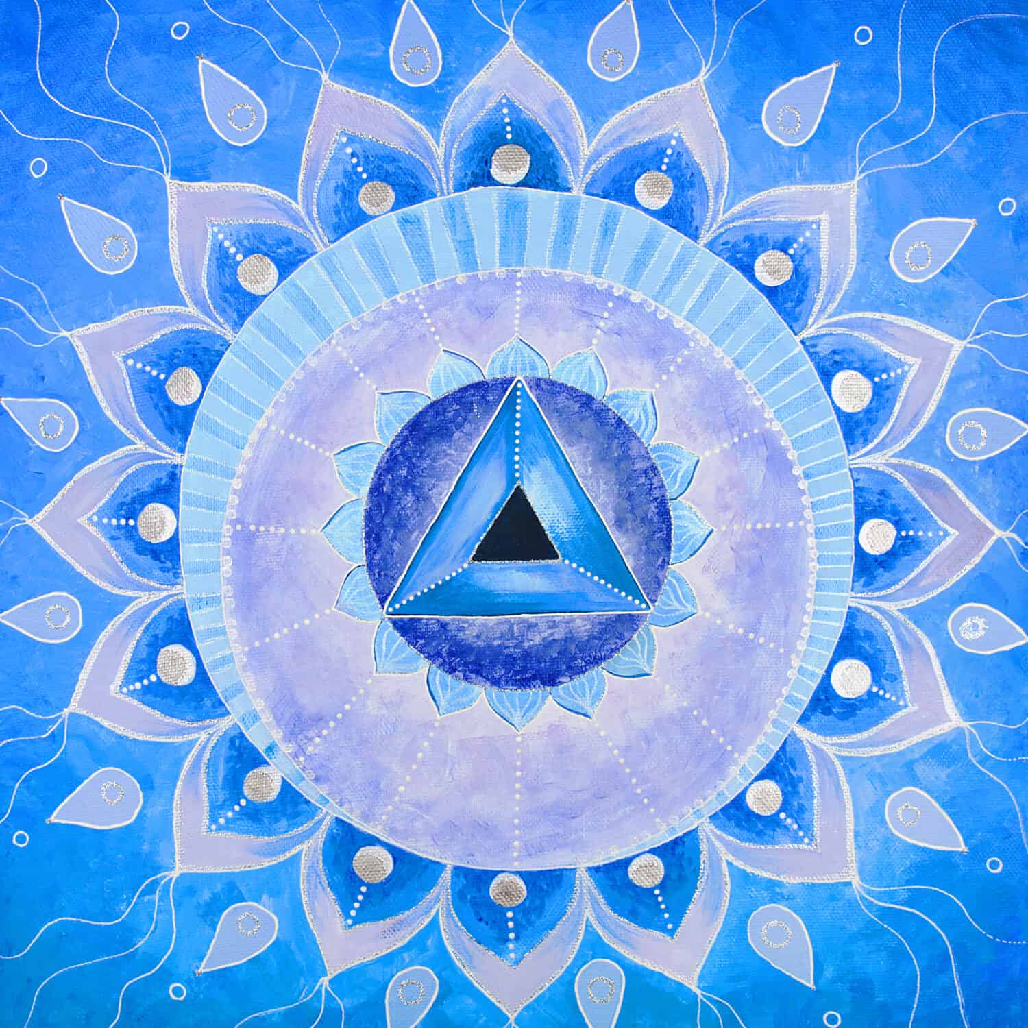 abstract blue painted picture mandala of Vishuddha chakra