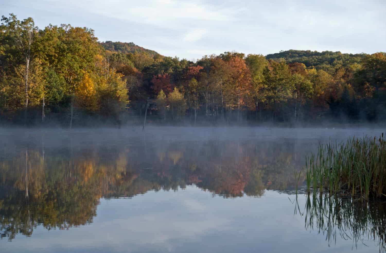 Fall reflections at Monksville Reservoir, Hewitt, New Jersey, USA