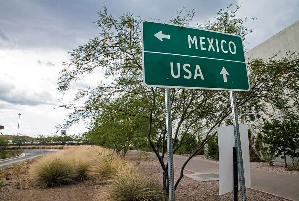 Signpost at the US-Mexico border