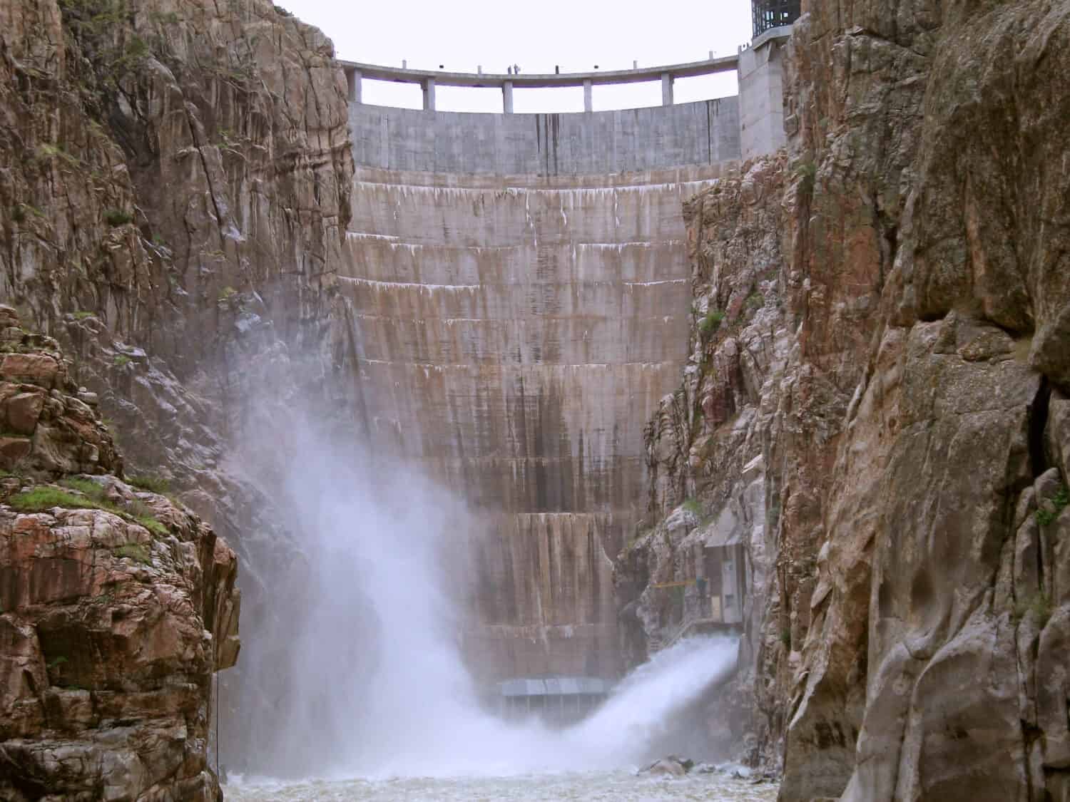Buffalo Bill Dam is almost full in Cody, Wyoming, USA
