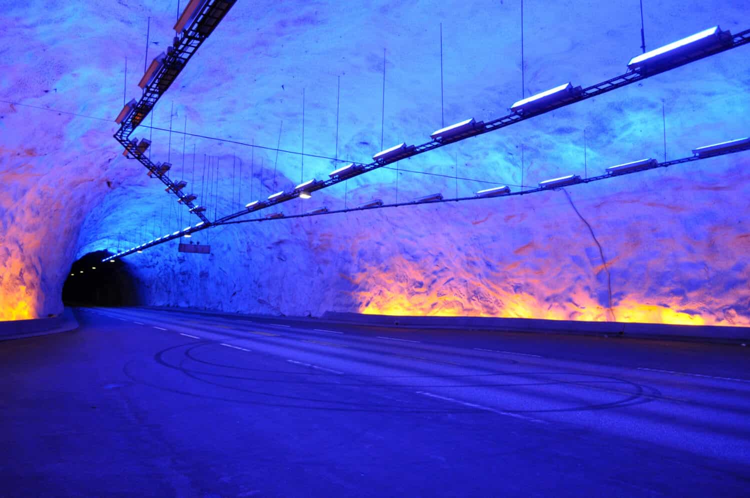 The colorful light Lærdal tunnel in Norway is the longest tunnel in Europe