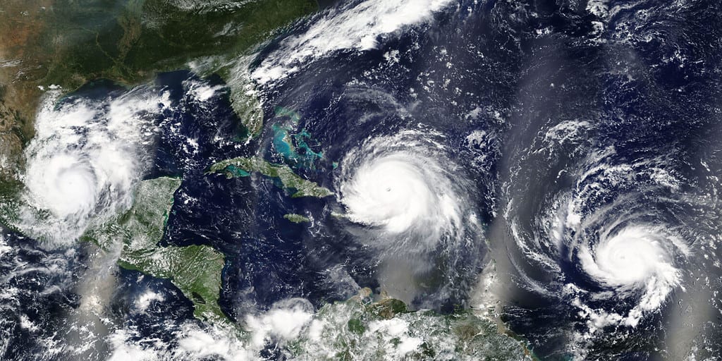 Overview of three hurricanes Irma, Jose and Katia in the Caribbean Sea and the Atlantic Ocean - Elements of this image furnished by NASA