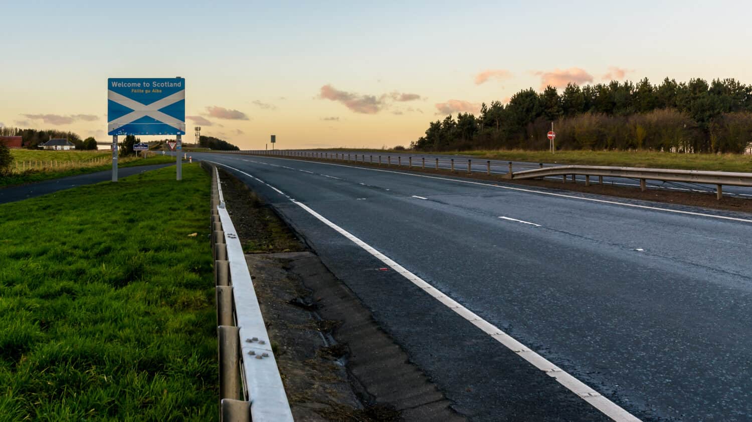 Welcome to Scotland Road Sign A, Located at the Scotland England border on the A1