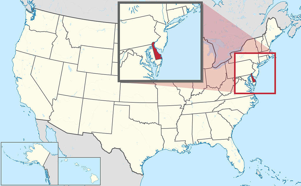 Delaware on a United States map