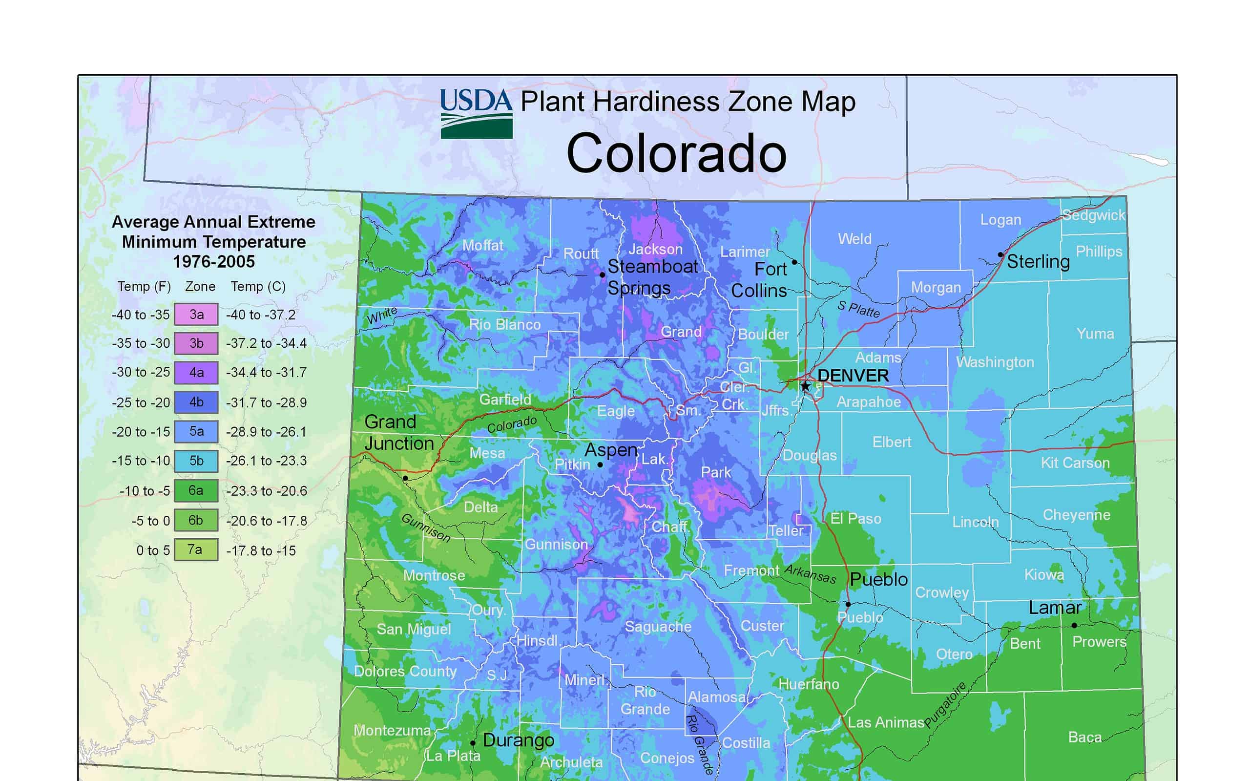 A map showing Colorado's planting zones