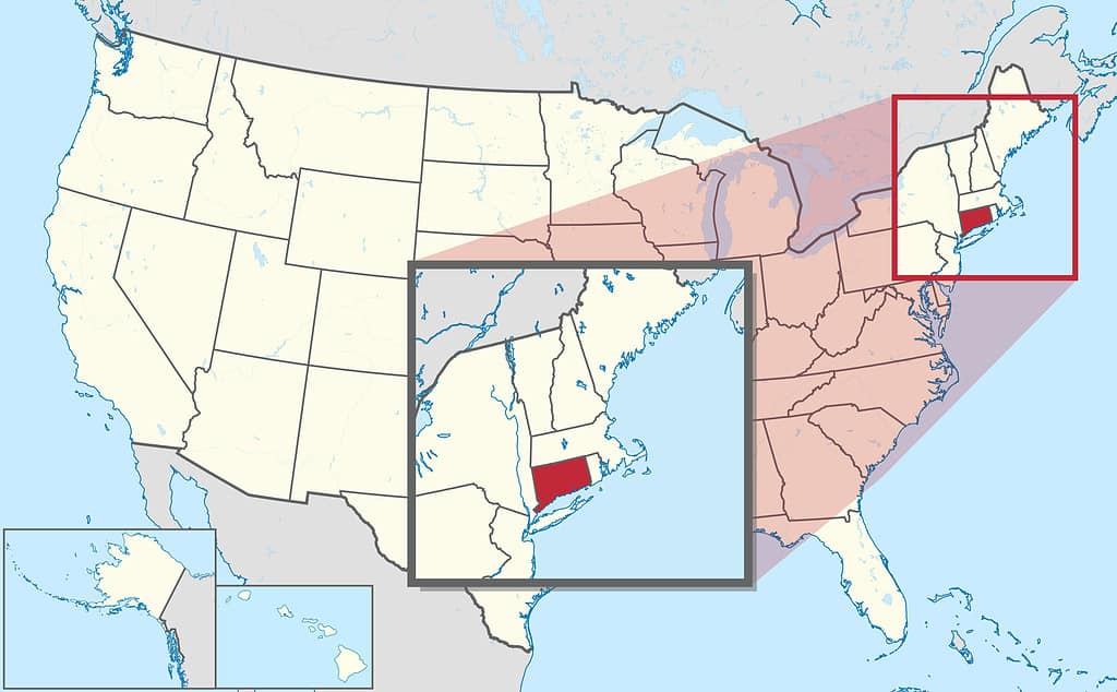 Connecticut on United States map
