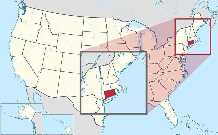 How Big Is Connecticut See Its Size In Miles Acres And How It   Connecticut In United States Zoom.svg  768x476 