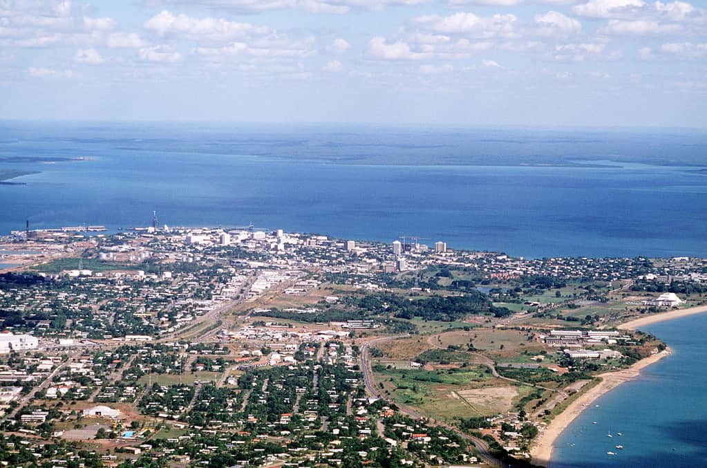 Aerial view of Darwin, Northern Territory (Australia) on 22 April 1984. The photo was taken during the joint Austrailan/New Zealand/US military exercise "Pitch Black 84".