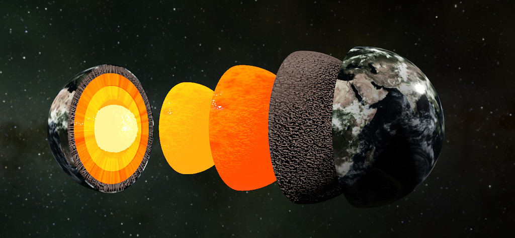 Earth's four main layers: Crust, mantle, inner core, and outer core.