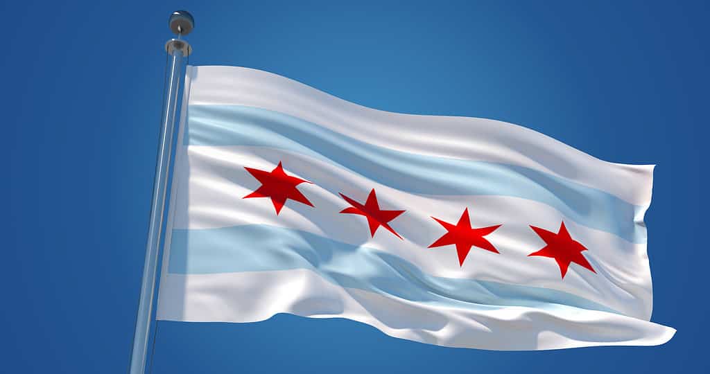 Chicago city flag in the wind, 3d illustration