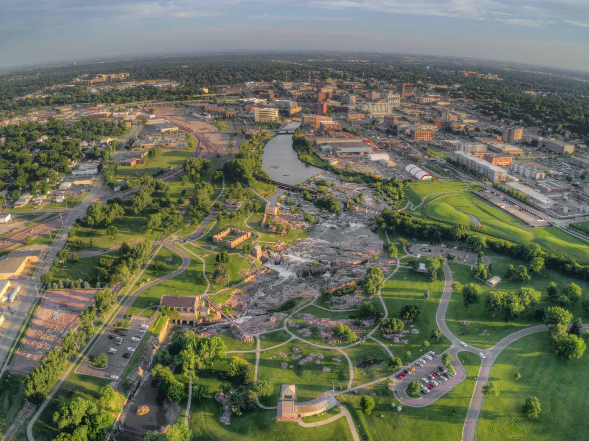 Summer Aerial View of Sioux Falls, The largest City in the State of South Dakota