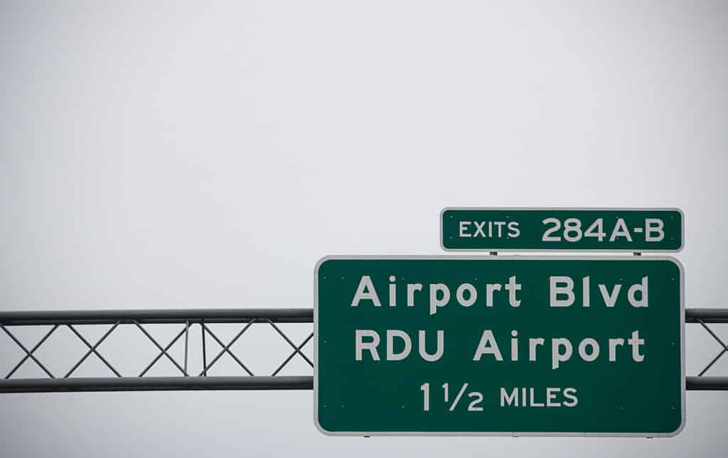 Raleigh-Durham International Airport Highway Sign