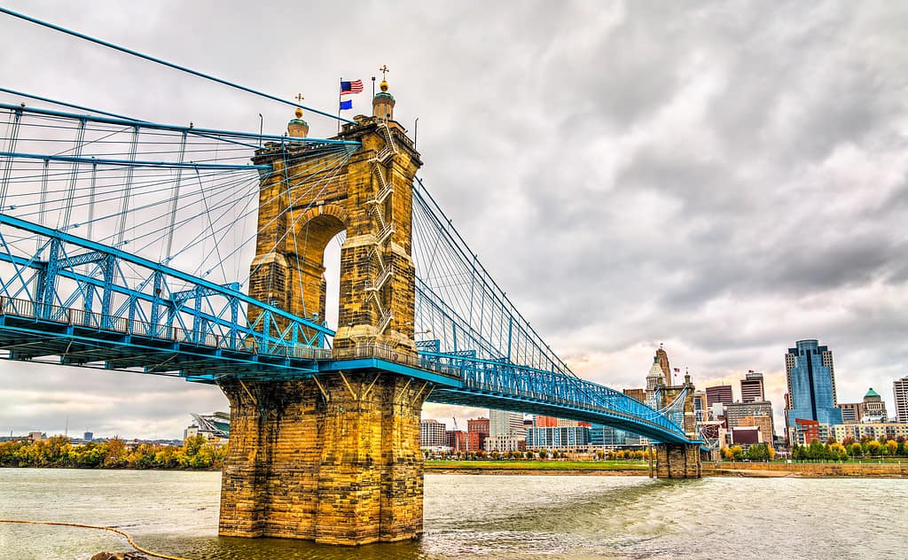 John A. Roebling Suspension Bridge across the Ohio River in the USA