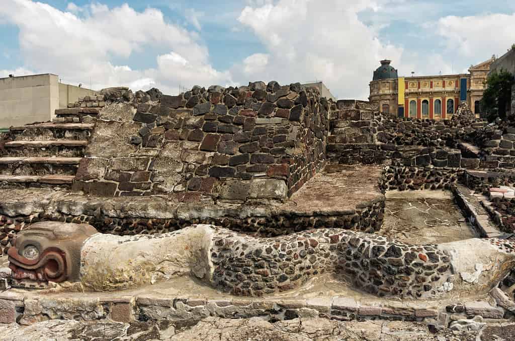 Ruins of Templo Mayor of Tenochtitlan. Mexico City.