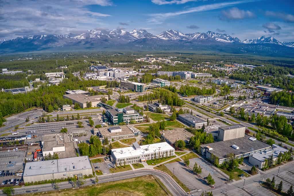 Aerial View of the Main Campus of the State University in Anchorage, Alaska