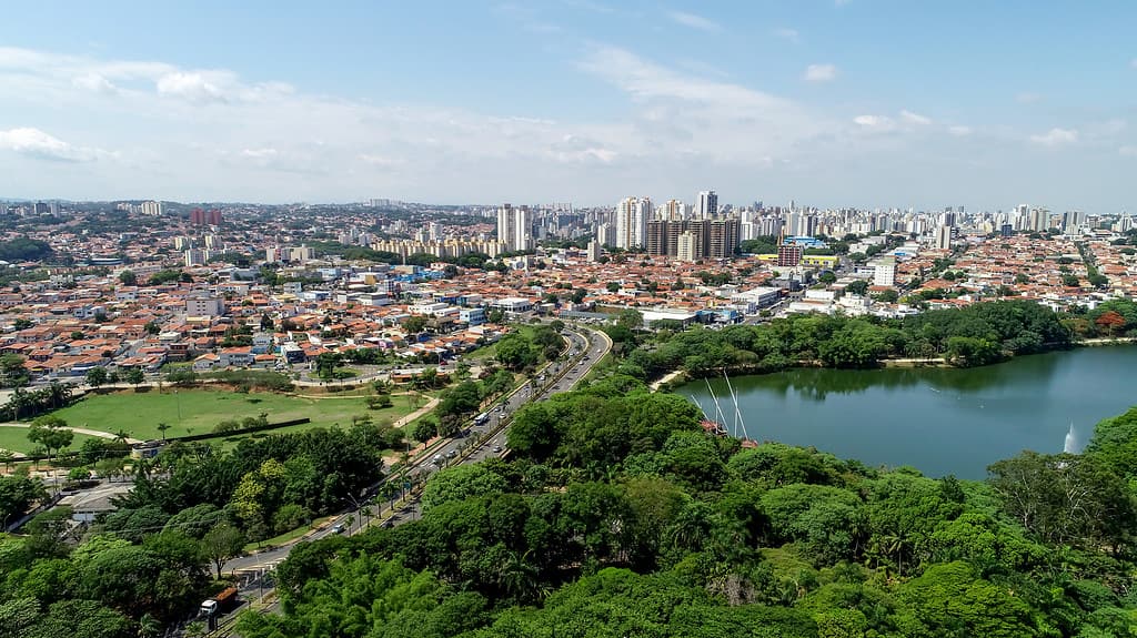 Taquaral lagoon in Campinas, view from above, Portugal park, Sao Paulo, Brazil