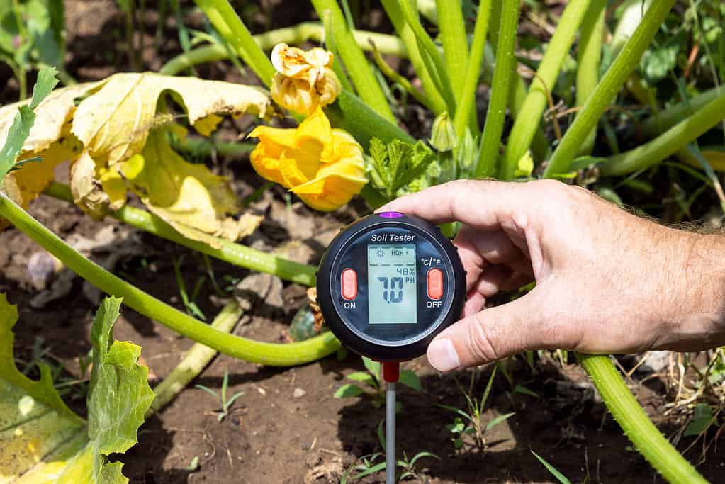 Soil pH value, environmental illumination and humidity quality measurement in a vegetable garden
