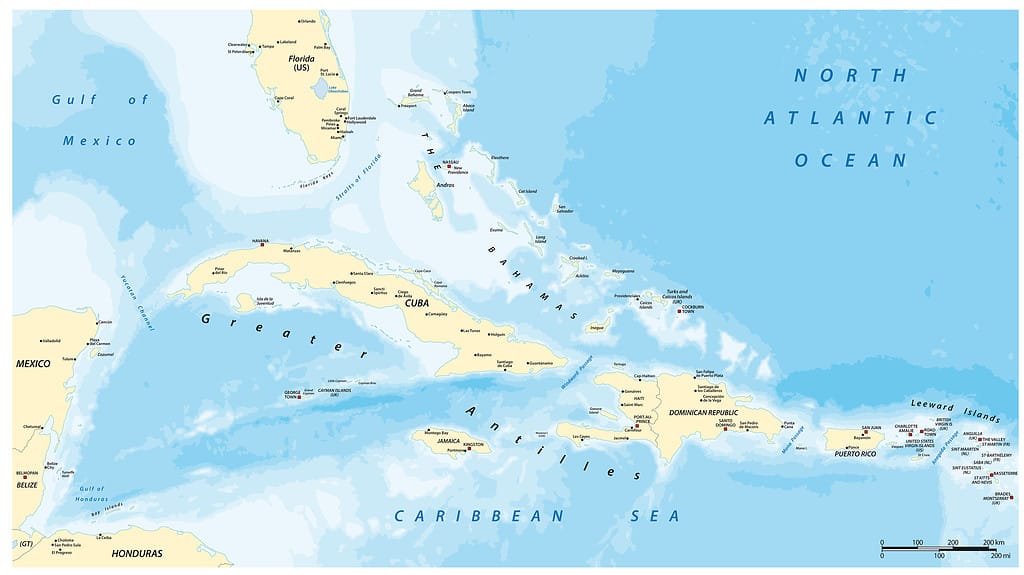 Greater Antilles political vector map with English labeling