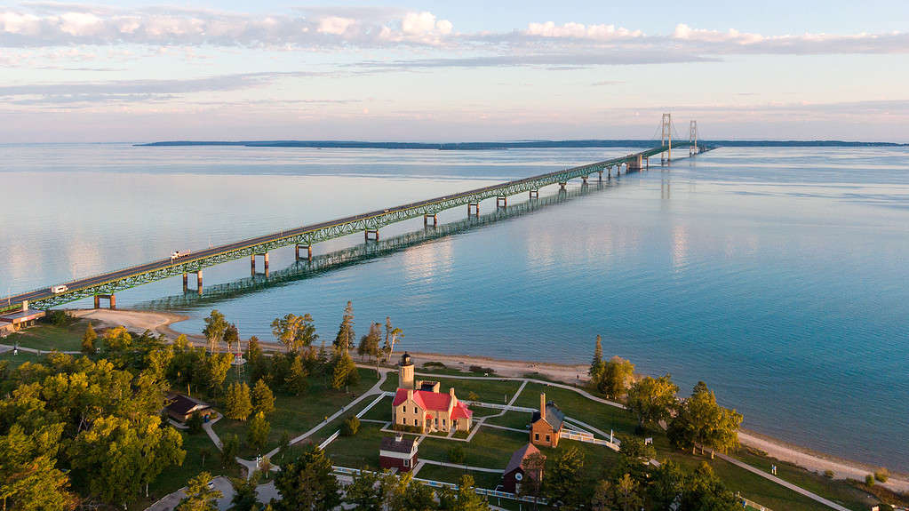 Aerial view of the Mackinac Bridge