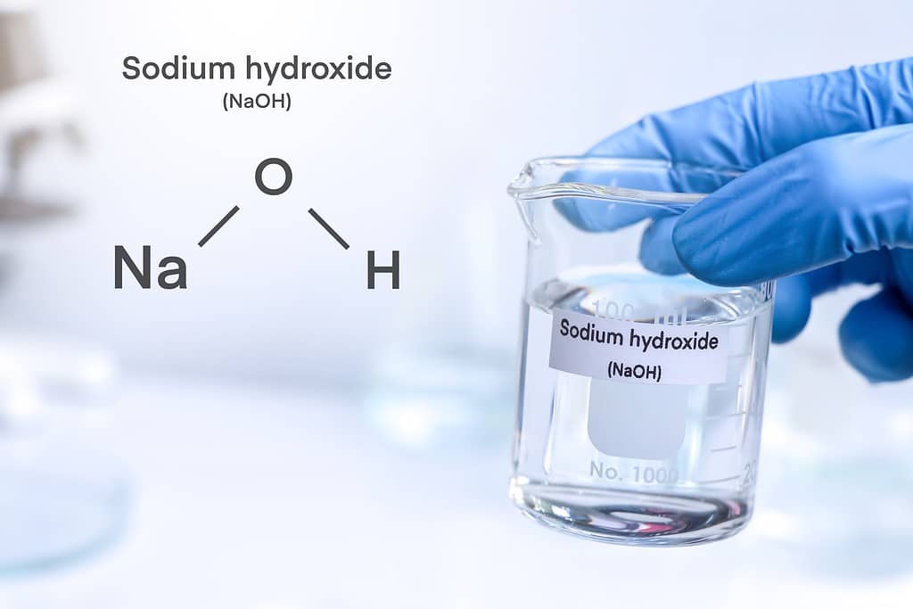 sodium hydroxide in glass, chemical in the laboratory and industry
