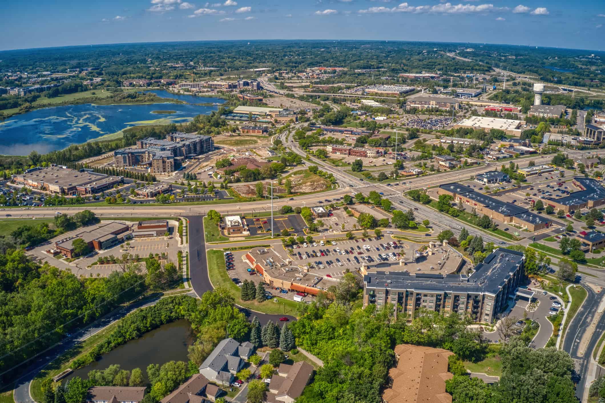 Aerial view of the shopping district of Eden Prairie, Minnesota