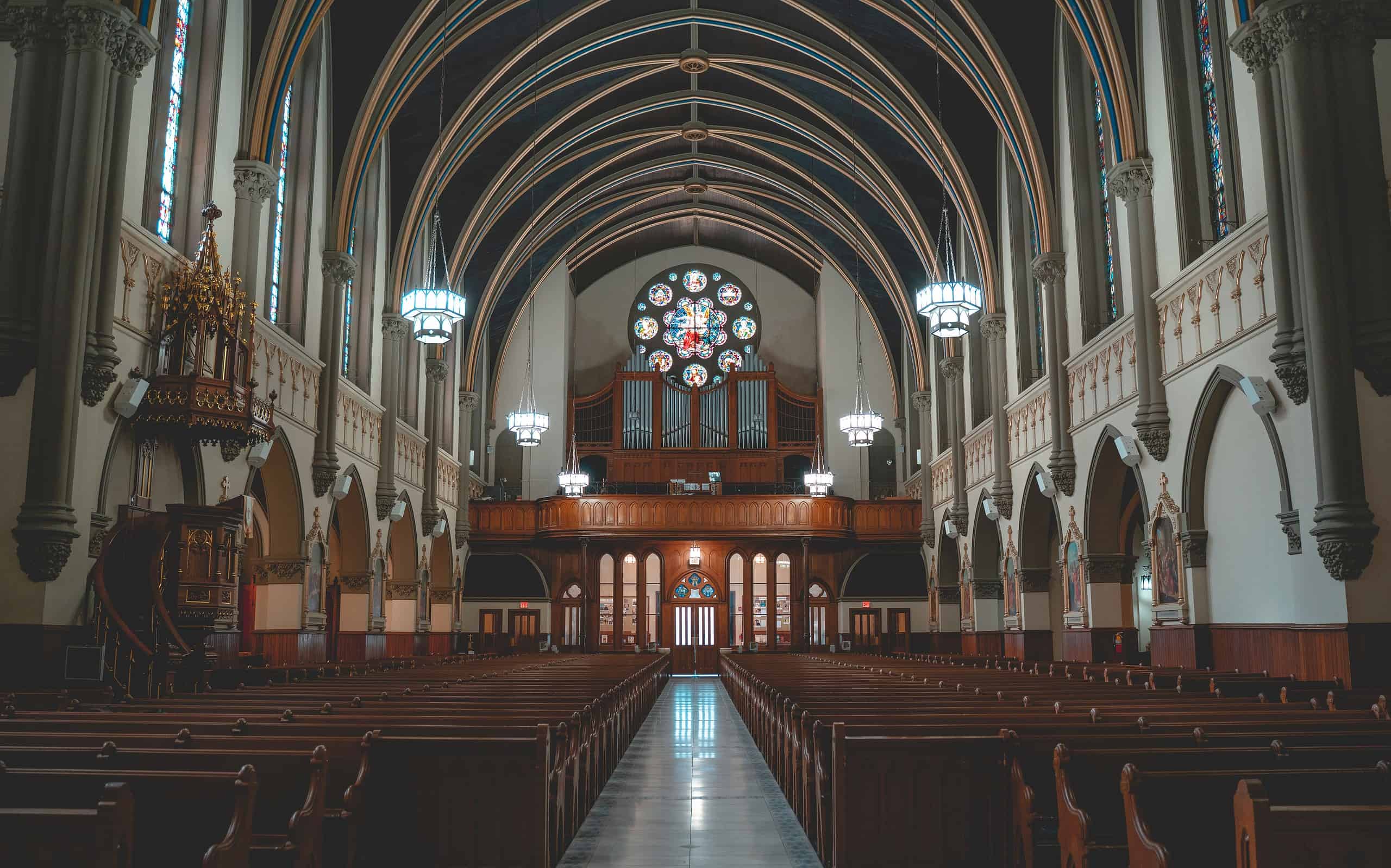 The interior of Saint John the Evangelist catholic church in Indianapolis, Indiana