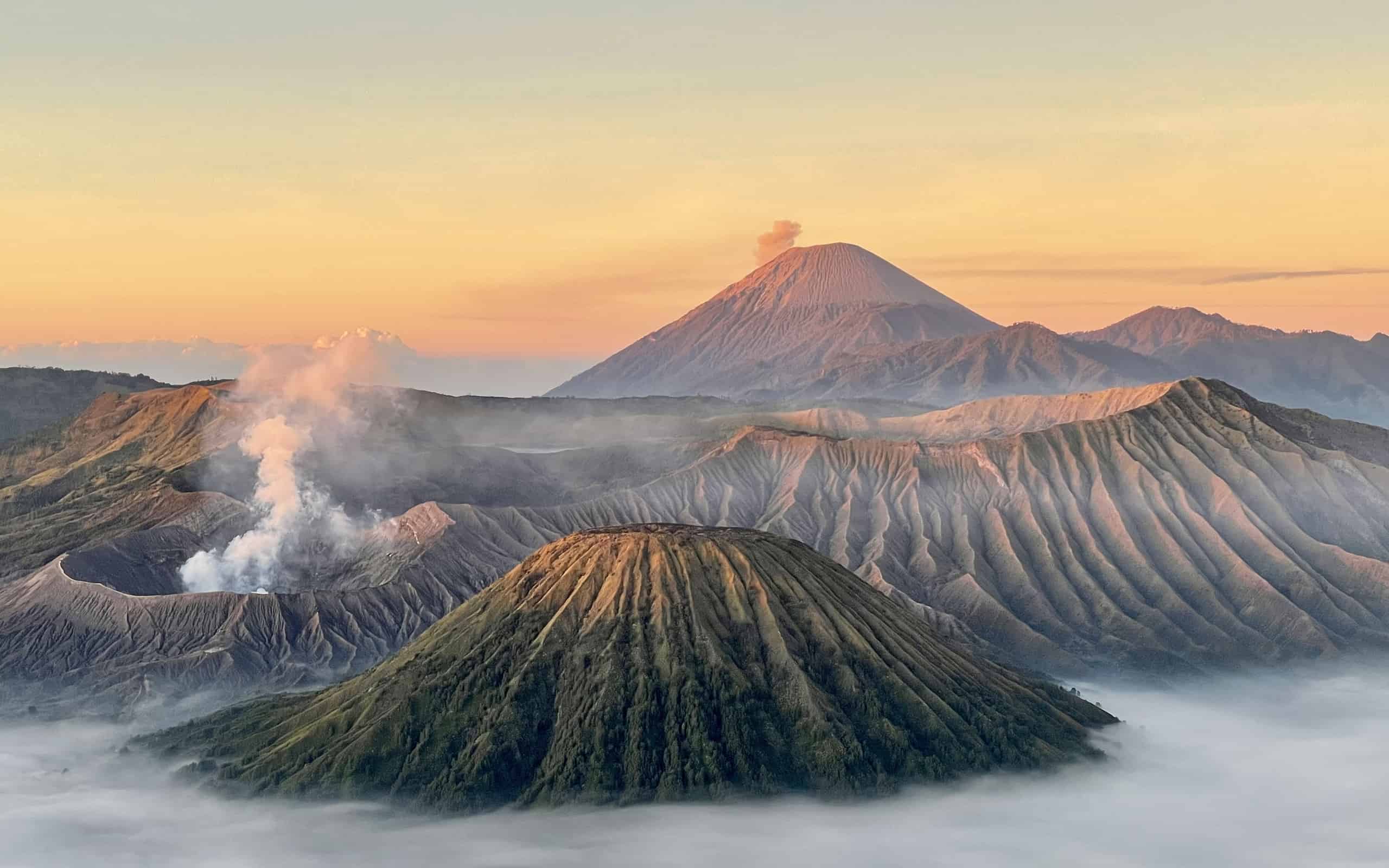 Beautiful above the clouds view of the mountains in Bali.