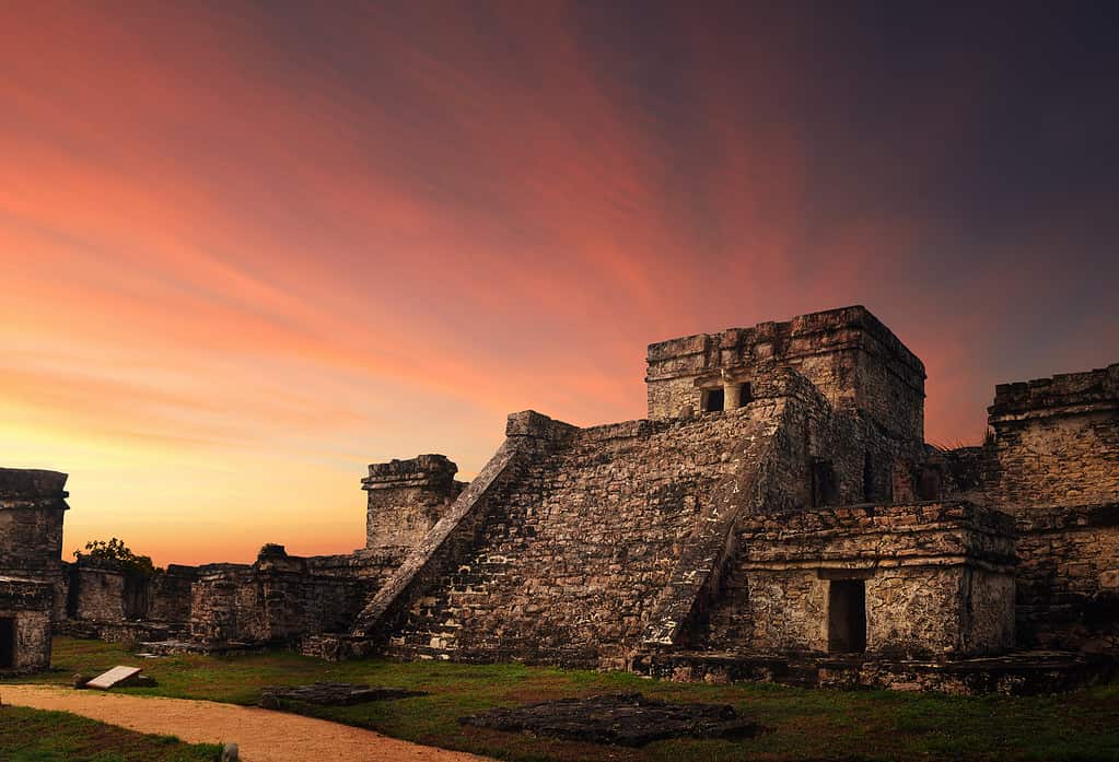 Castillo fortress in ancient Mayan city of Tulum mexico 