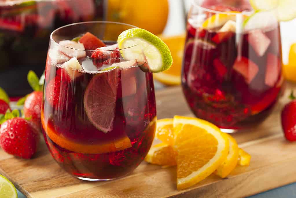 Homemade Delicious Red Sangria with Limes Oranges and Apples