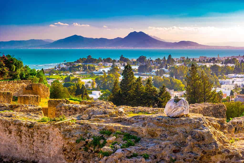 View from hill Byrsa with ancient remains of Carthage and landscape