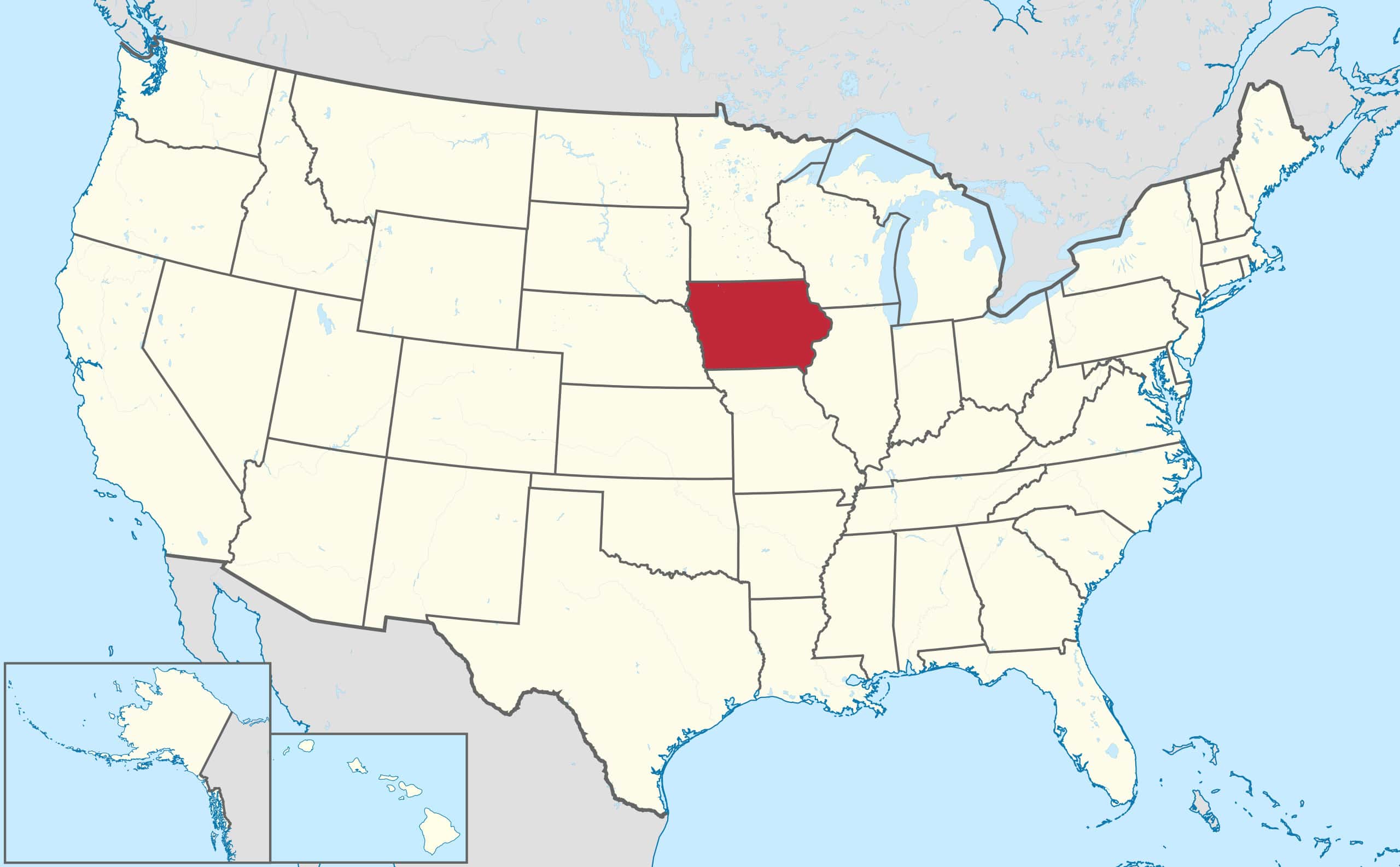Location of state of Iowa in the United States.
