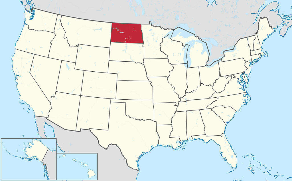 North Dakota on a United States map