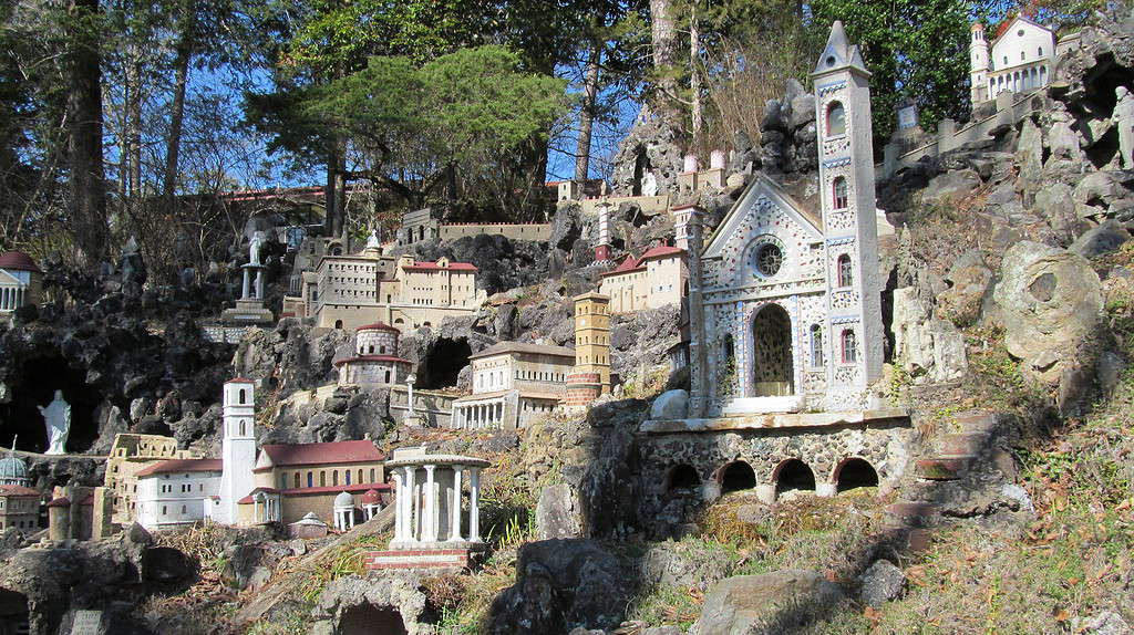 Ave Maria Grotto, in Cullman, Alabama, is a landscaped, 4-acre park in an old quarry on the grounds of St. Bernard Abbey, providing a garden setting for 125 miniature reproductions of some of the most famous religious structures of the world.