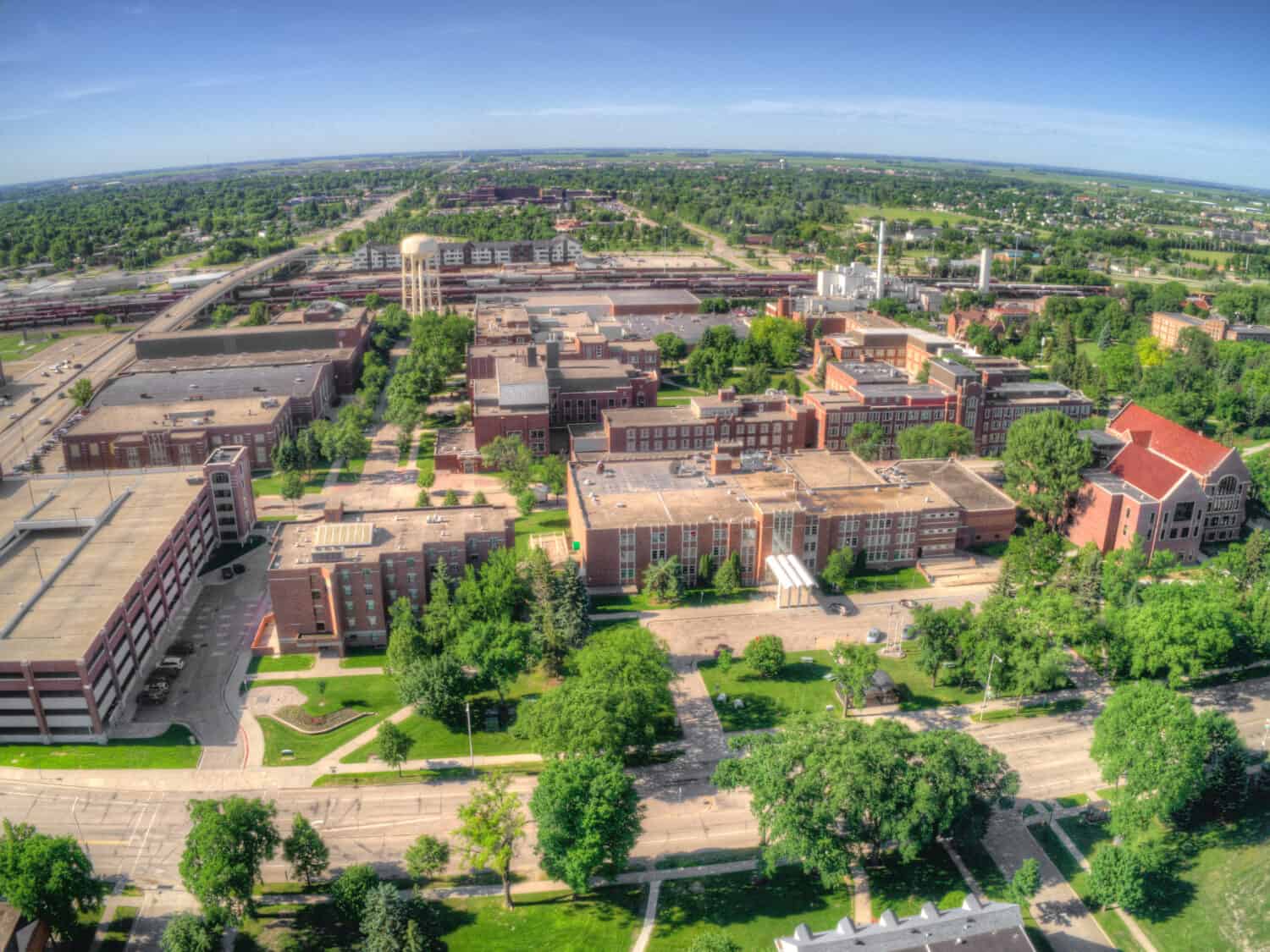 Aerial Drone View of the University of North Dakota in Grand Forks during the Summer