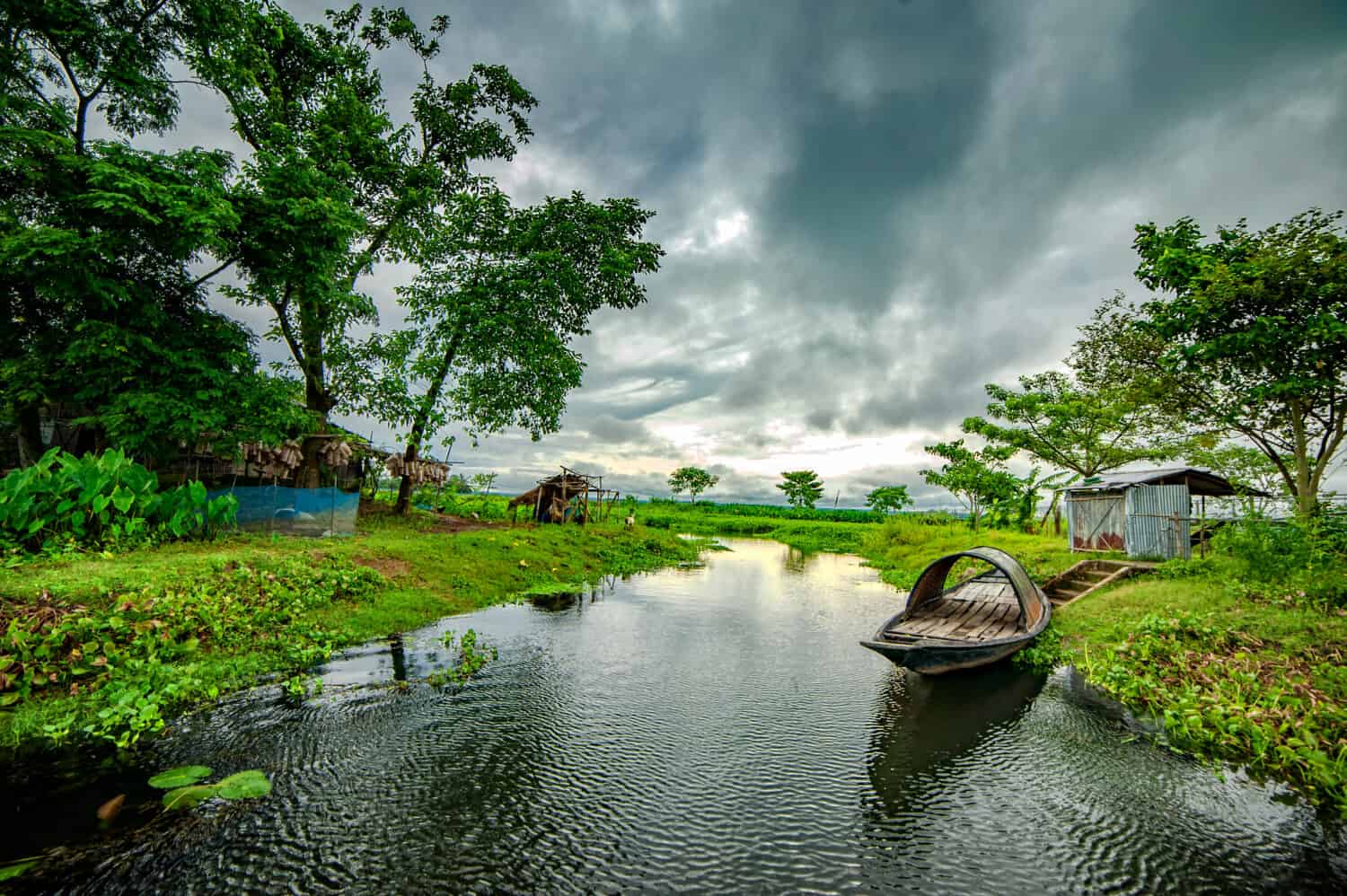 Country boats on a cloudy day in Bangladesh