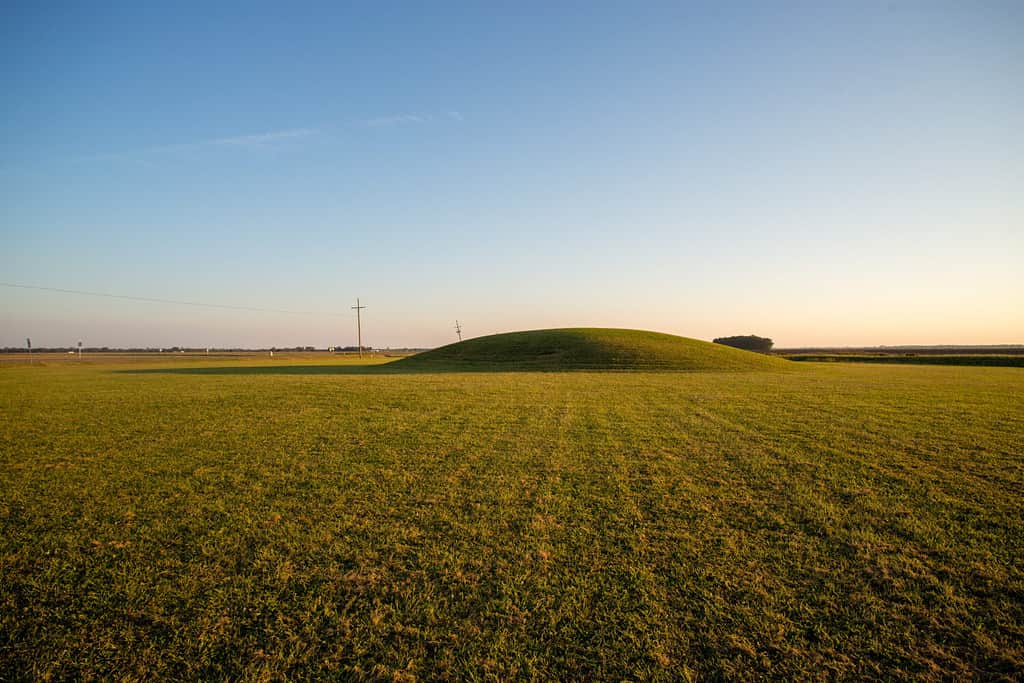 Native American mounds in north Louisiana at sunset