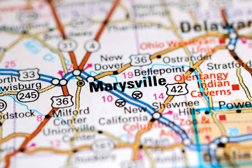 Marysville. Ohio. USA on a map